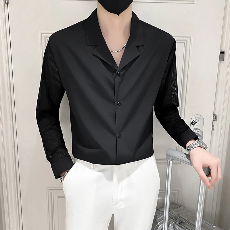

Spring High Quality Lapel Mens Shirt Long Sleeve Loose Casual Shirts Social Party Tuxedo Streetwear Mens Fashion Clothing Trends