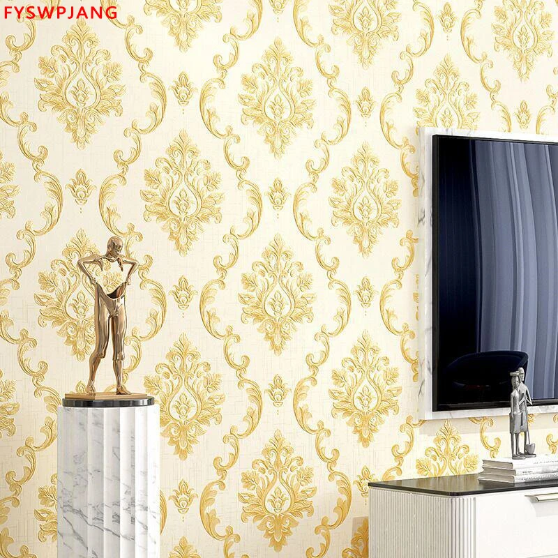 

Европейский стиль Роскошная Нетканая настенная бумага s спальня гостиная 3D дамасский фон Нетканая самоклеящаяся настенная бумага FYSWPJANG