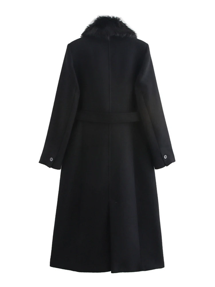 Женское шерстяное пальто с меховым воротником и длинными рукавами