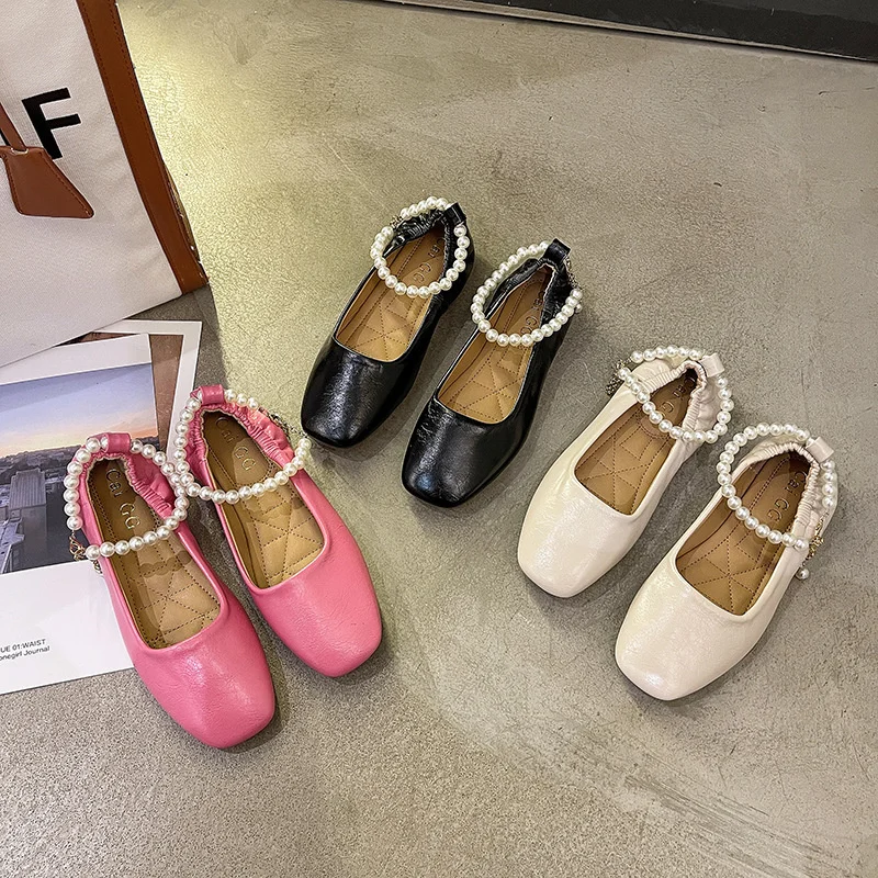 

Туфли женские из ПУ кожи, мягкие мокасины, нежные жемчужные, с закрытым носком, Туфли Мэри Джейн, милые розовые сандалии на плоской подошве д...