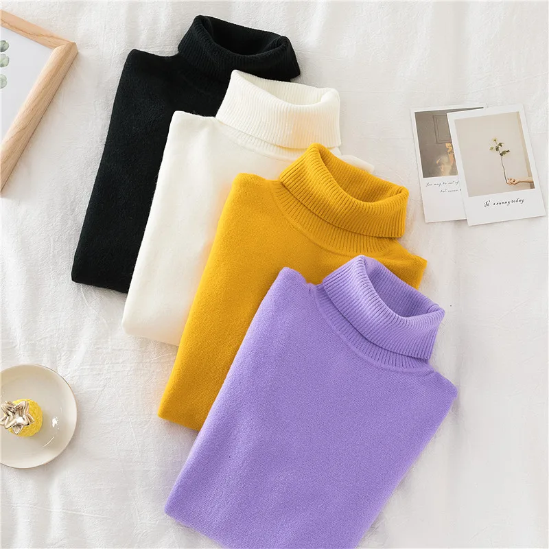 

New Korean Women's Soft Slim-Fit Turtleneck Sweater Pullover Winter Base Sweater Women's Warm knit Solid Color Sweaters Autumn