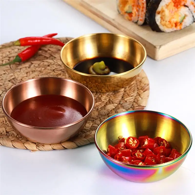

5pcs Stainless Steel Seasoning Dish Hot Pot Dipping Bowl Small Sushi Vinegar Soy Container Appetizer Tray Kitchen Tableware