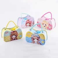 cute girl bead chain tinplate money box coin storage box creative portable metal piggy bank with lock children birthday gifts