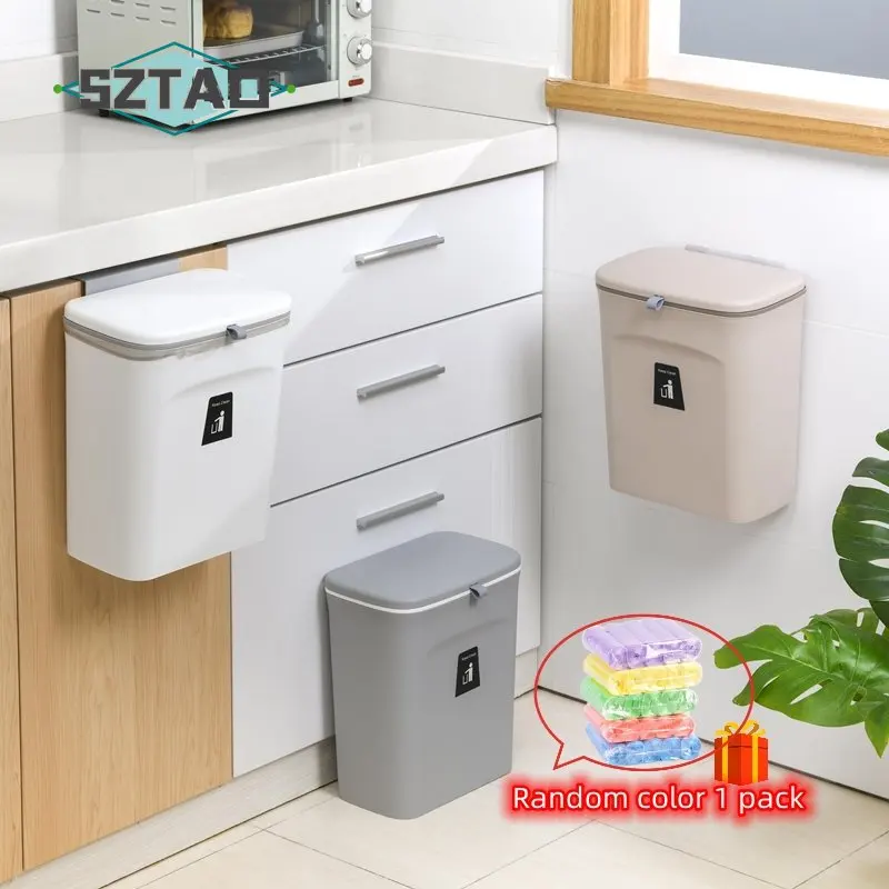 

Hanging Trash Can for Kitchen Large Capacity Kitchen Recycling Garbage Basket Bathroom Wall Mounted Rubbish Trash Bin with Lid