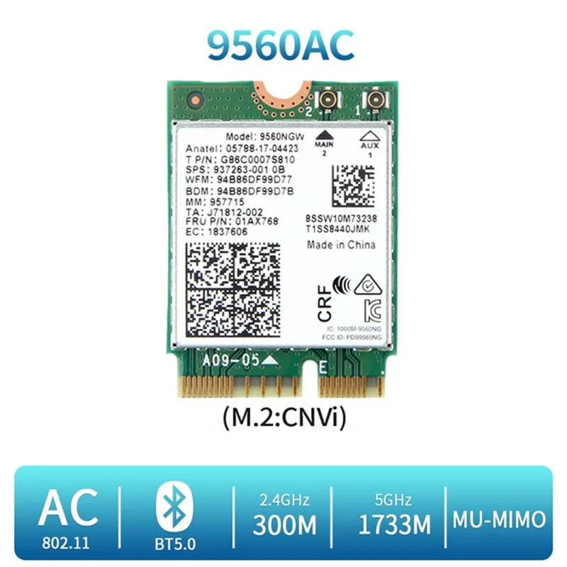 Карта Wi-Fi 9560NGW + антенна 1730 Мбит/с беспроводной адаптер переменного тока 9560