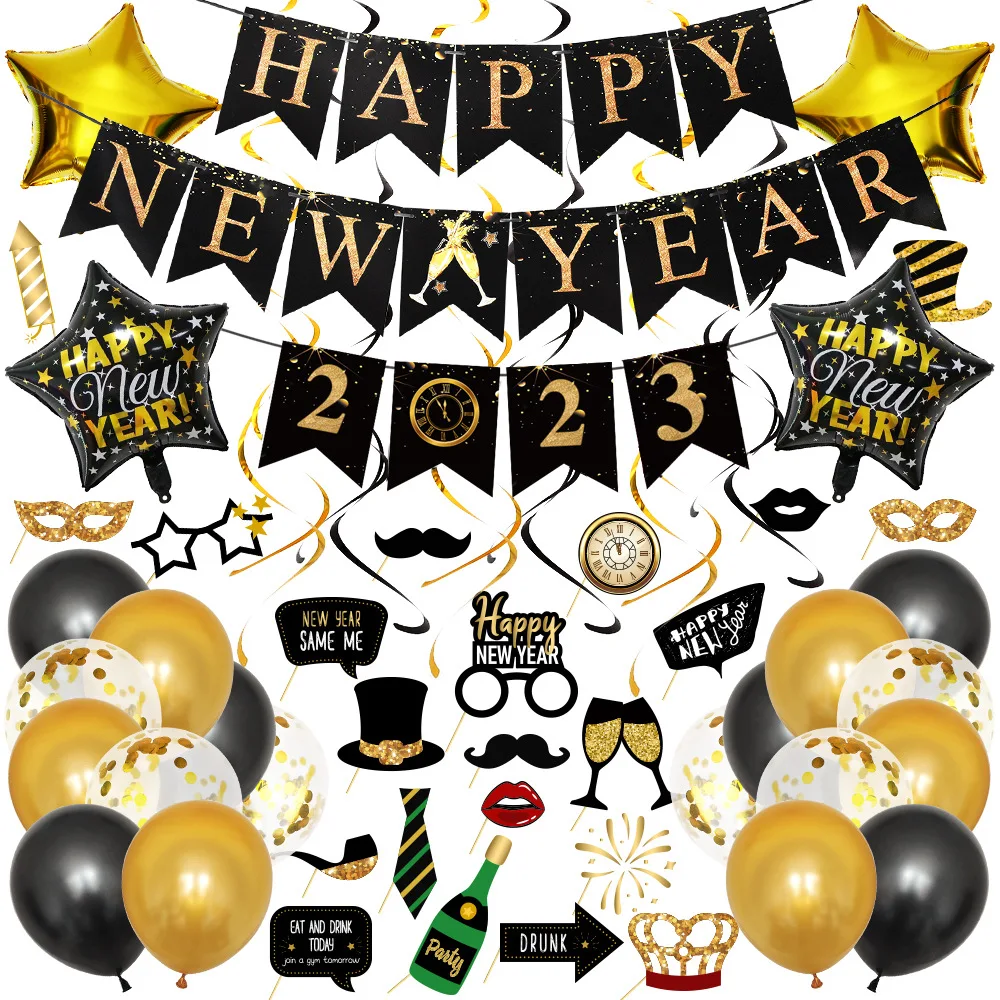 

2023 Happy New Year Balloons Banner Set New Year Eve Party Decoration Props Merry Christmas Decorations For Home Xmas Ornaments