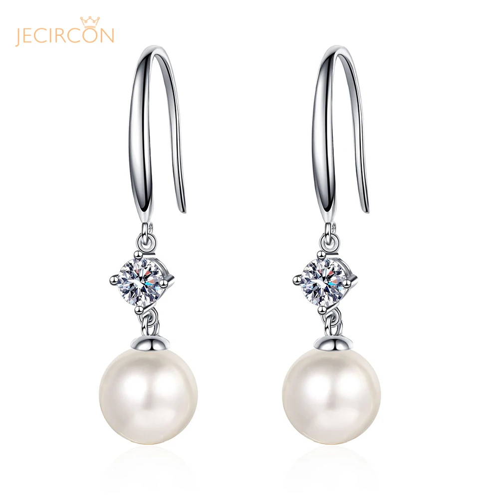 

JECIRCON 0.3 Carat Moissanite Drop Earrings for Women 7-8MM Freshwater Pearl Earhook 100% 925 Sterling Silver Luxury Ear Jewelry
