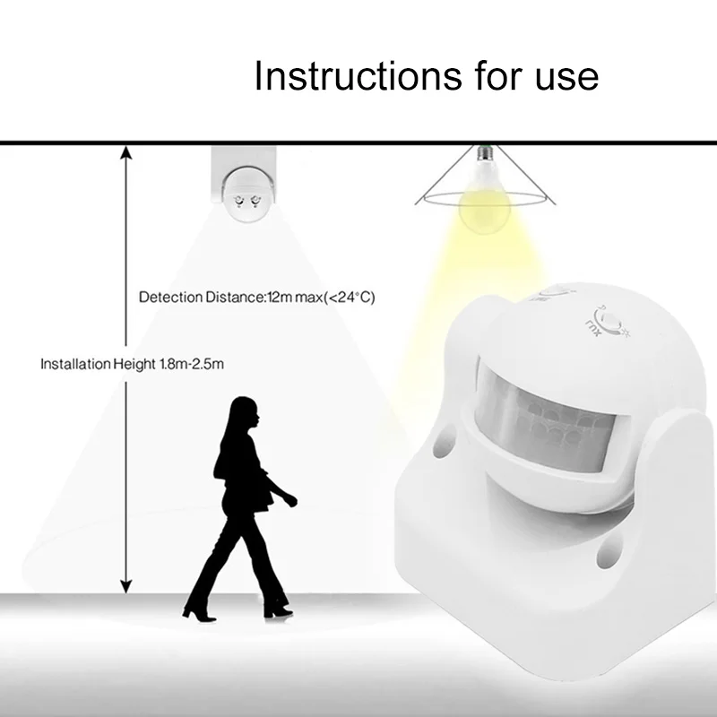 180° Degree PIR Infrared Motion Sensor Switch 220V-240V Auto ON-OFF Light Switch PIR Sensor Detector Light Switch Led Night Lamp