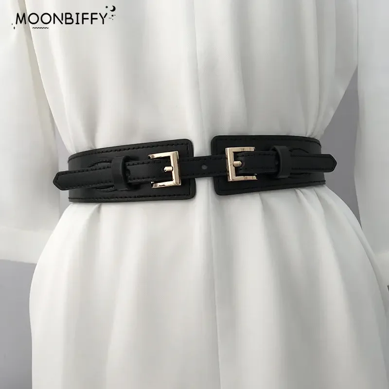 Женский ремень из искусственной кожи широкий эластичный пояс с металлической