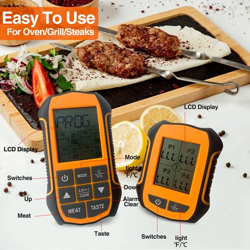 

Grill Smoker BBQ Cooking Food Thermometer Digital Wireless Meat Thermometer For Grilling Smoking With 4 Probes