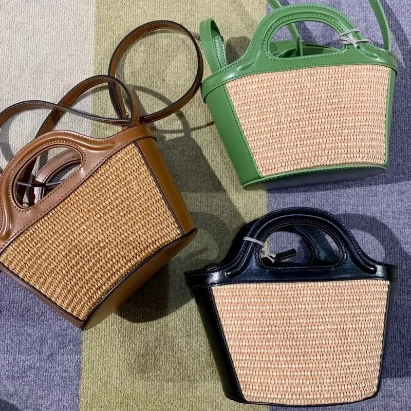 2021 Summer Fashion Luxury Designer Women Straw Stitching Handbag Messenger Bag Mini Vegetable Basket Bucket
