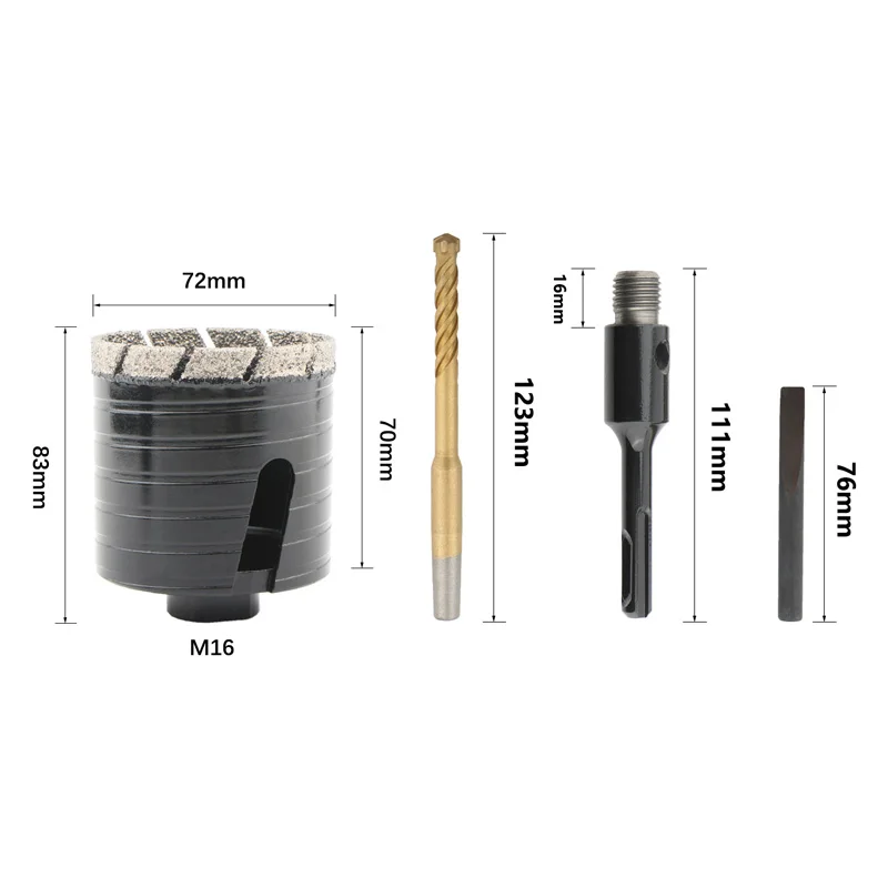 

Алмазные корончатые сухие сверла с резьбой M16, алмазная кольцевая пила для цементной бетонной стены SDS-Plus 68-110 мм, инструменты для открывания отверстий в стене