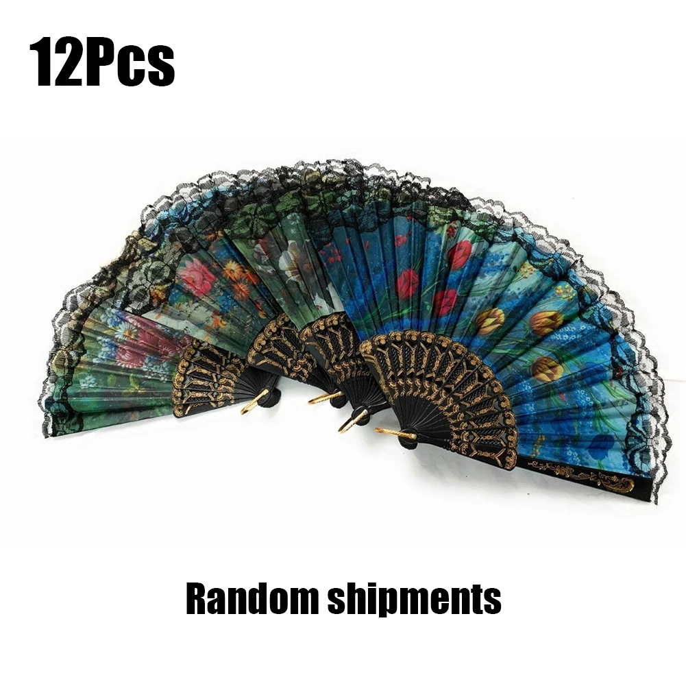 

Spanish Handheld Fan Floral Print Fabric Folding Fan Portable Dance Hand Fan Party Weddin Classical Classical Fan Vintage Gifts