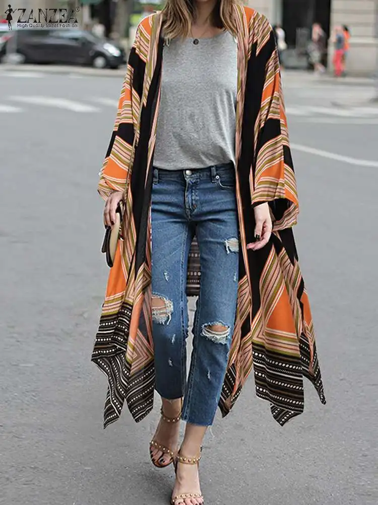 

Bohemian Printed Long Sleeve Kimono ZANZEA Summer Beach Cover Up Blouse Cardigan Women Casual Loose Holiday Long Shirt Chemise