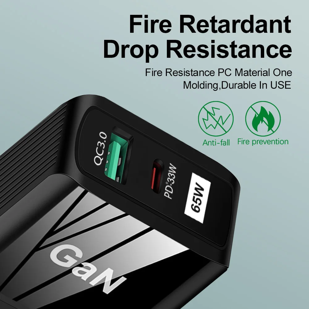 Зарядное устройство PD 65 Вт GaN супербыстрая зарядка QC3.0 USB C стандартный настенный