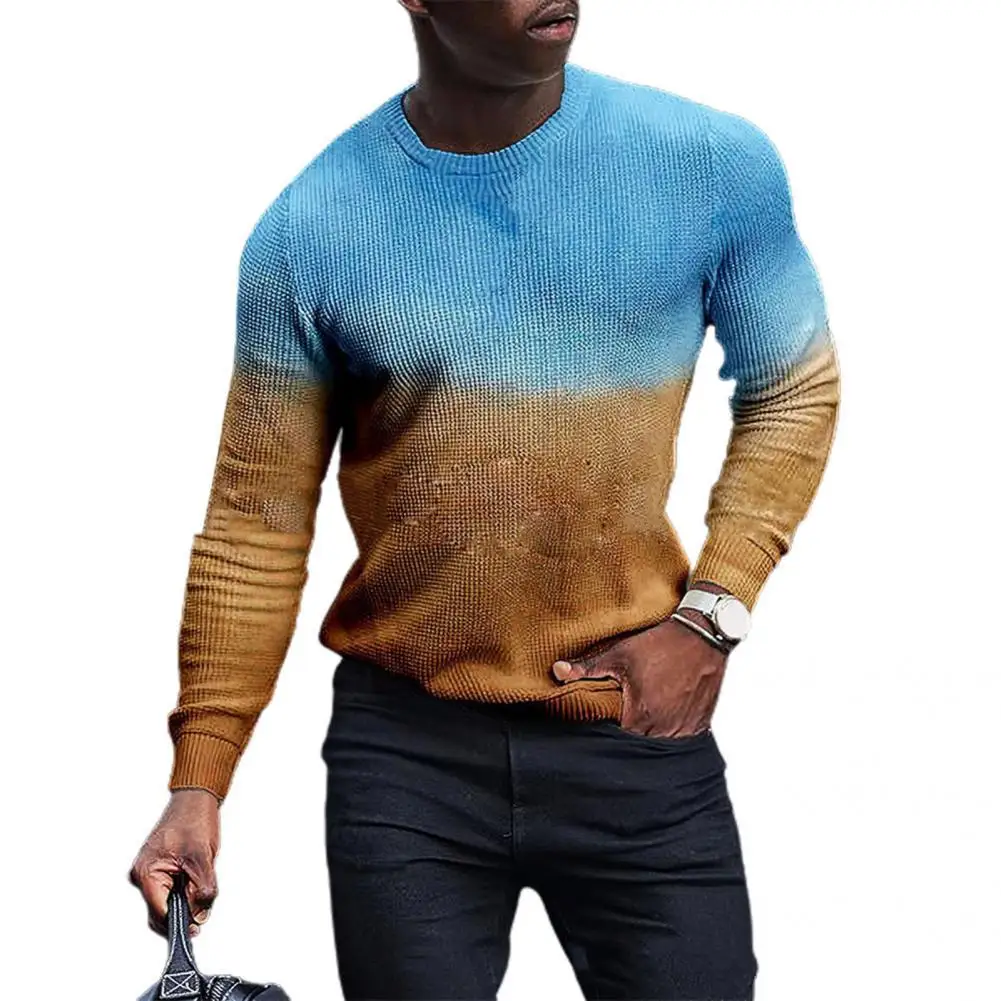 

Great Pullover Sweater Fashionable Round Neck Pullover Sweatshirt Elastic Printed Men Winter Sweatshirt