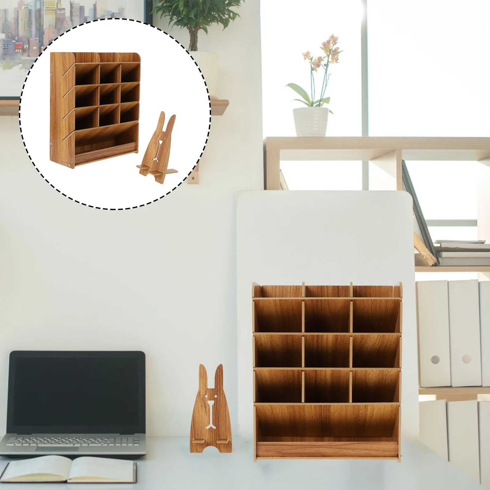 

Holder Desk Organizer Wooden Wood Mail Makeup Capacity Large Brush Supplies Office Compartment Shelf Display Stand
