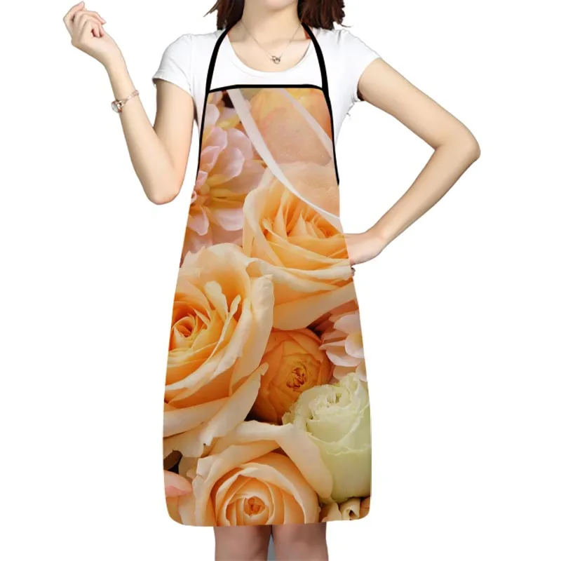 

Кухонные фартуки для женщин и мужчин, фартуки для уборки дома с желтой розой, домашний фартук для маникюра, 1028