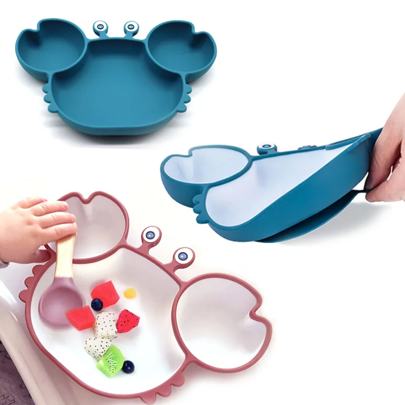 

Baby Bowls Plates Spoons Silicone Suction Feeding Food Tableware BPA Free Non-Slip Baby Dishes Crab Food Feeding Bowl for Kids