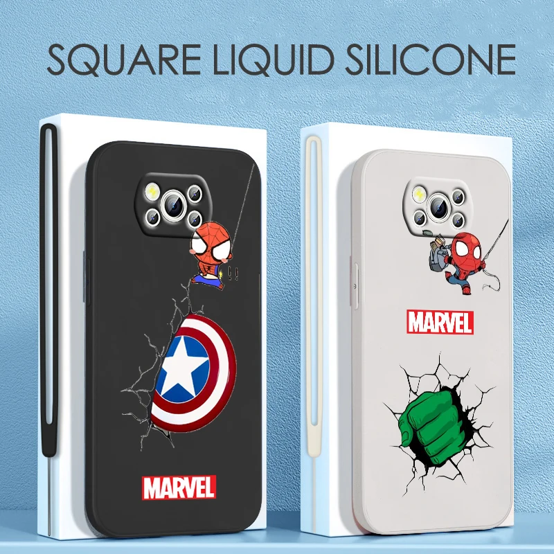

Marvel Spiderman Cute For Xiaomi POCO C50 C40 X4 M5S F4 M4 X3 F3 M3 C3 Pro GT NFC 4G 5G Liquid Rope Silicone Phone Case
