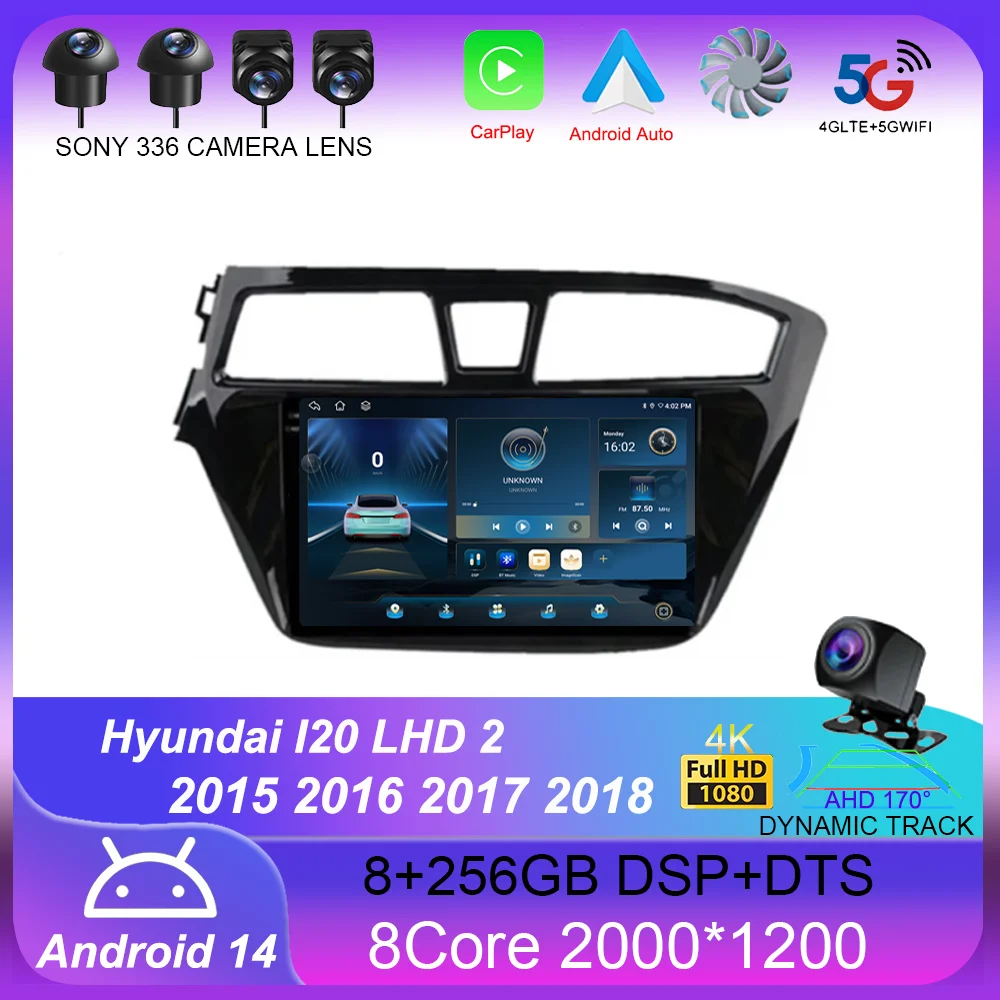 Автомобильное радио Android 14 Carplay для Hyundai I20 LHD 2015 2016 2017 2018 навигация GPS