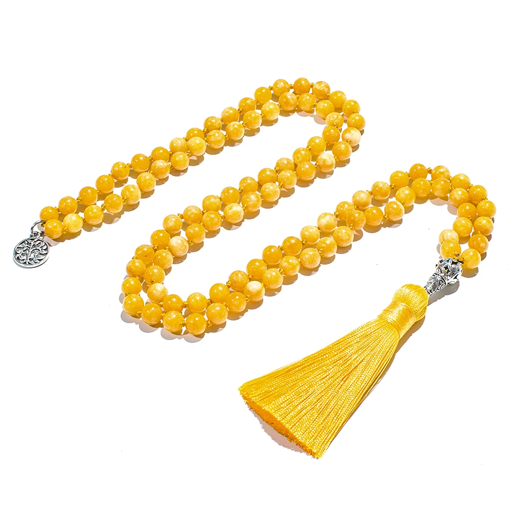 

8mm Beeswax Knotted 108 Mala Beads Necklace Meditation Yoga Prayer Jewelry Japamala Tibetan Tassel Rosary