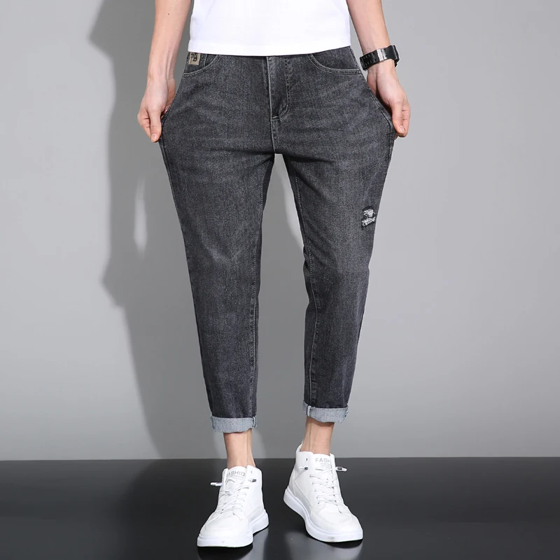 2022 Spring Summer New Men's  Jeans Classic Style Fashion Casual Premium Stretch Regular Fit Jeans Men's Dark Grey Trousers