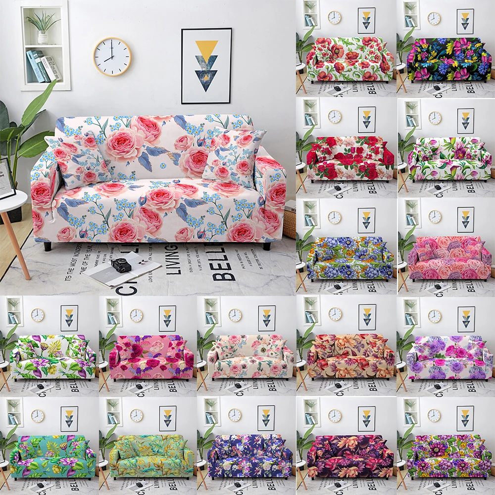 

Floral Stretch Sofa Cover For Living Room Rose Pattern Printed Sofa Slipcover Elastic Couch Cover 1/2/3/4 Seater Chair Protector