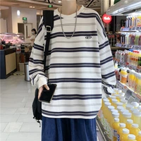 crewneck sweatshirt spring and autumn long sleeved striped pullover ins casual all match korean base shirt tracksuit men