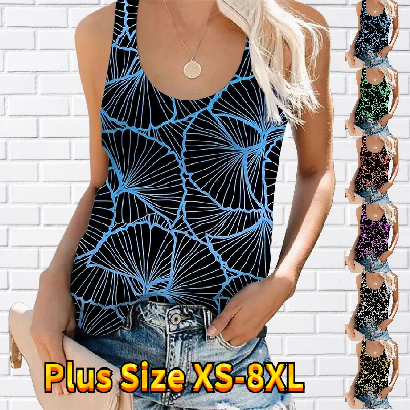 

Женская Летняя туника с принтом, голубая Туника без рукавов с U-образным вырезом и принтом в уличном стиле, лето 2023