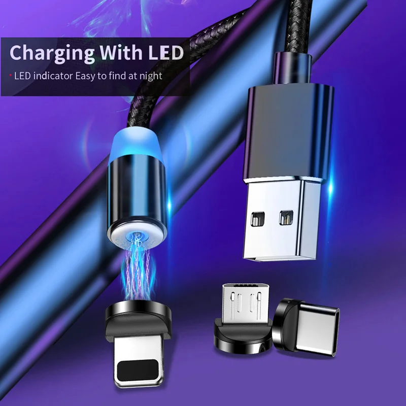 Магнитный зарядный кабель USB Type-C со светодиодной подсветкой для iPhone 12 7 8 Plus XS MAX