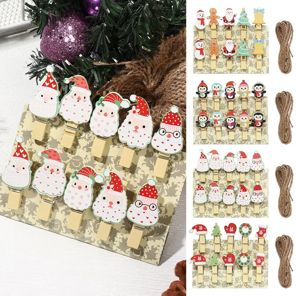 

Креативное рукоделие, фотография на Рождество, зажим для записей, деревянный зажим с пеньковой веревкой