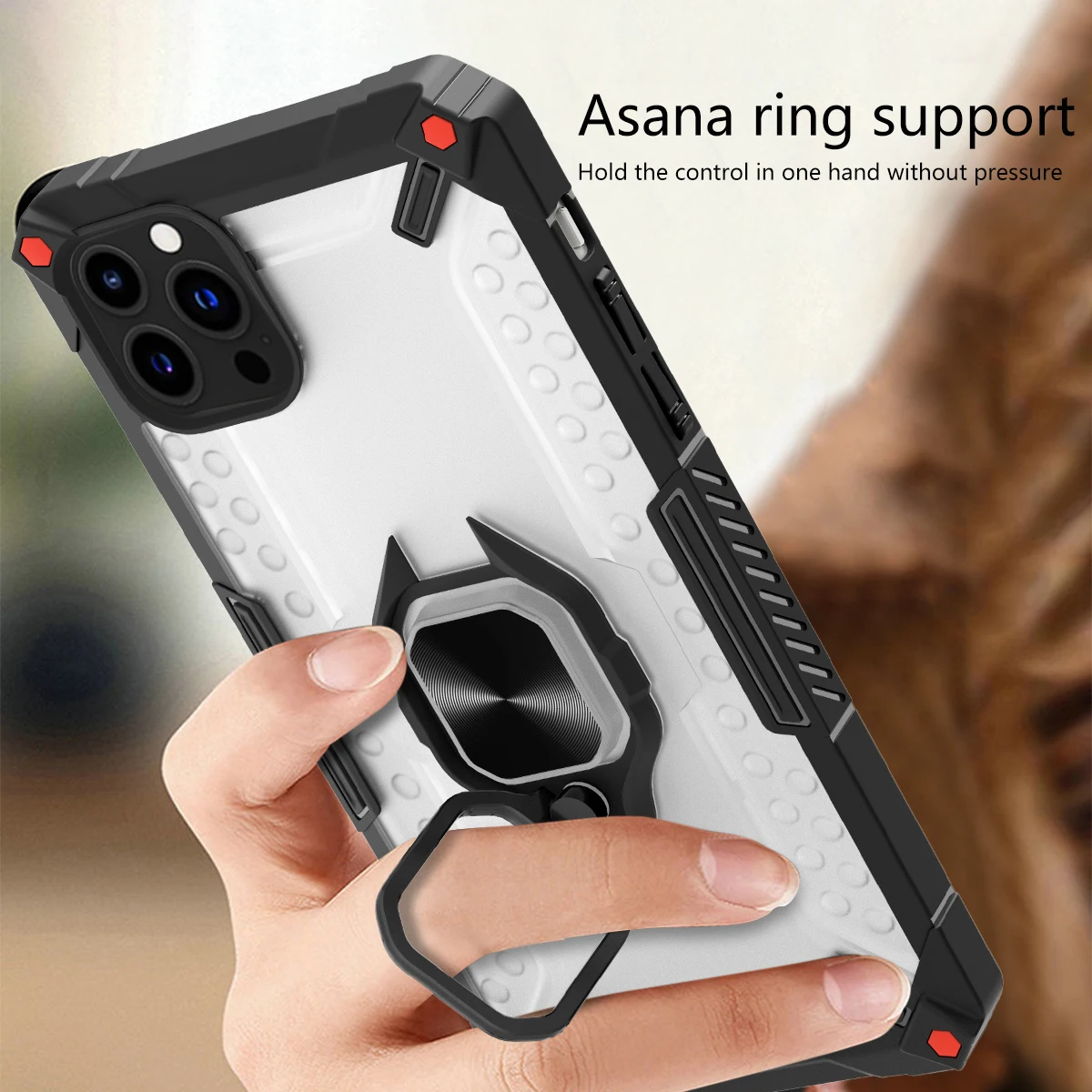 

Iphone 13 Car Magnetic Ring Buckle Mobile Phone Case Iphone 11 Soft Edge Two-In-One Semi-Transparent Frosted Hard Case