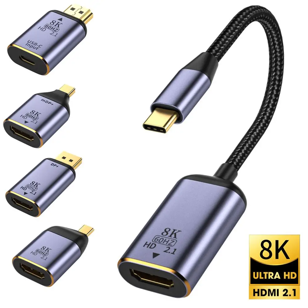 

Aluminum Alloy 8K 60Hz Portable Mini DP to HDMI Adapter USB Type-C to HDMI-Compatible Video Converter Male to Female