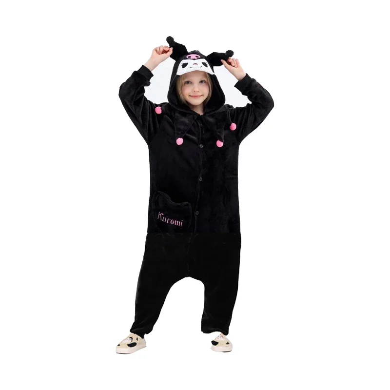 Детский пижамный костюм в стиле аниме Sanrio Kuromi фланелевая домашняя одежда