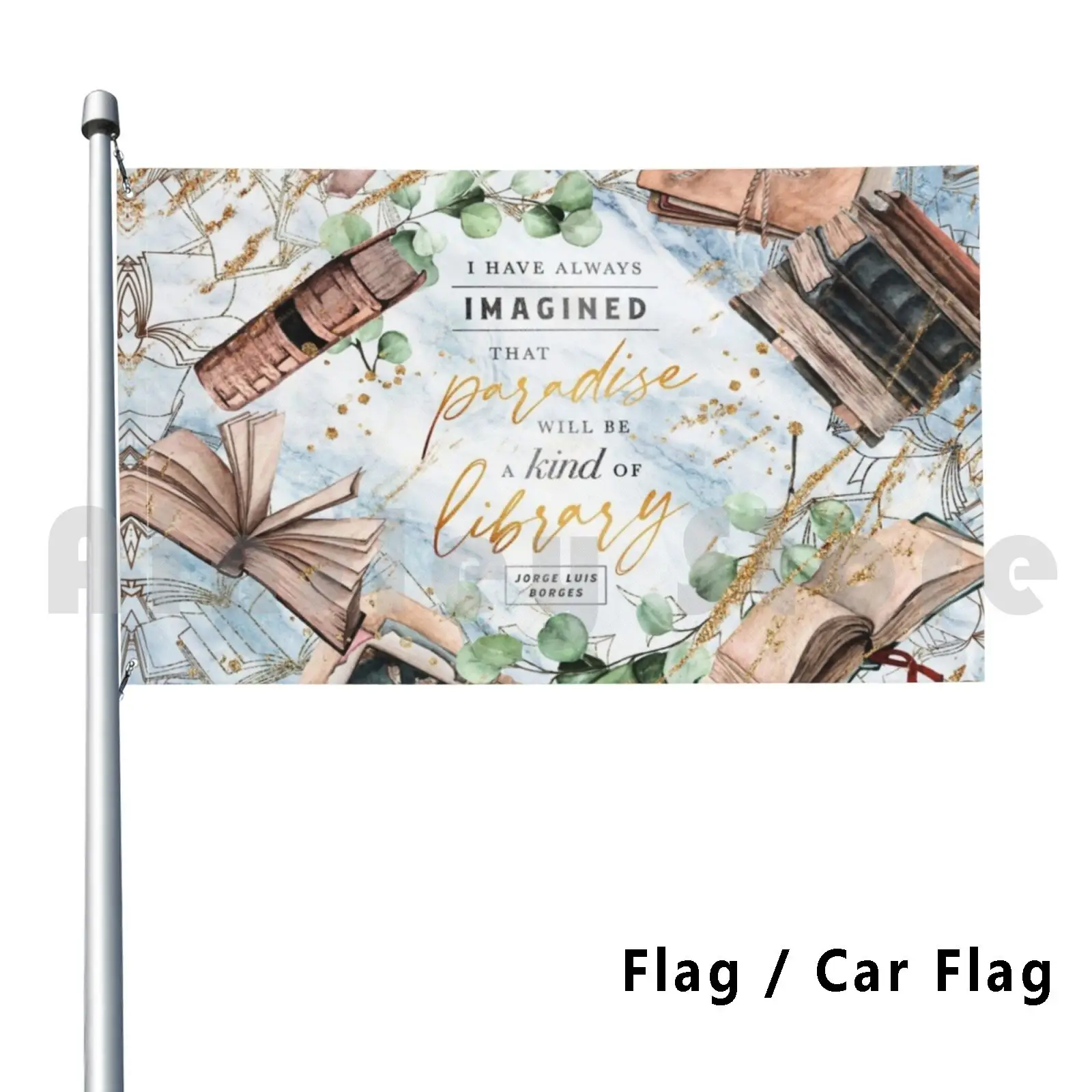 

Paradise Library Outdoor Decor Flag Car Flag Spanish Marble Blue Texture Books Reading Bookish Literature Bookworm