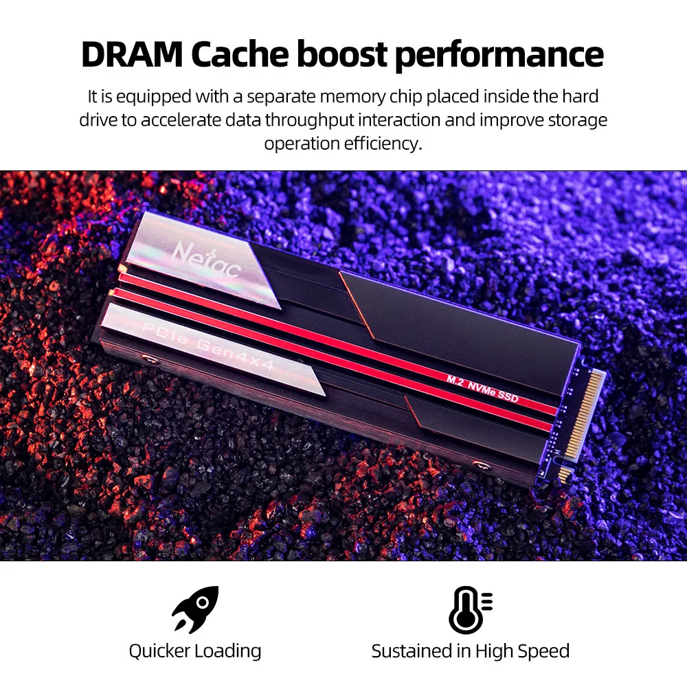 Жесткий диск Netac SSD 1 ТБ M2 NVMe 2 4 M.2 2280 PCIe4.0 x4 DRAM кэш-памяти Внутренние твердотельные
