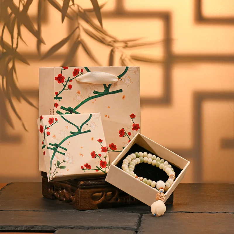 24pcs Chinoiserie Style Paper Tote Bags With Ribbon Gift Creative Festival Jewelry Packaging Bag Wedding Favors Candy Boxes