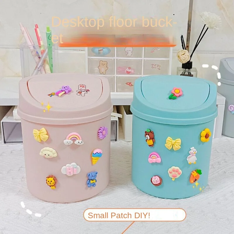 

Desktop Cute Trash Can Office with Lid Storage Bucket Student Dormitory Sundrie Finishing Bedroom Living Room Mini Storage Box