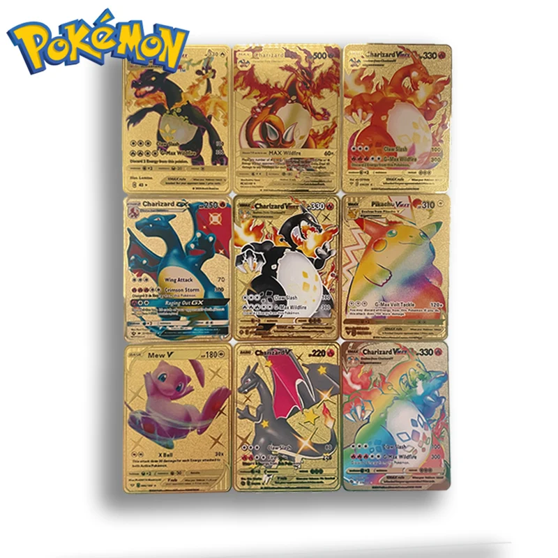 

TAKARA TOMY Pokemon Cards Metal Card V Card PIKACHU Charizard Golden Vmax Card Kids Game Collection Cards Christmas Gift