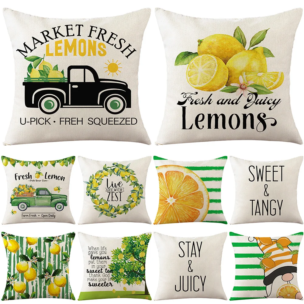 

Summer Lemon Printing Pillow Case Spring Home Decor Linen Cushion Cover Designer Pillow Cover Cojines Decorativos