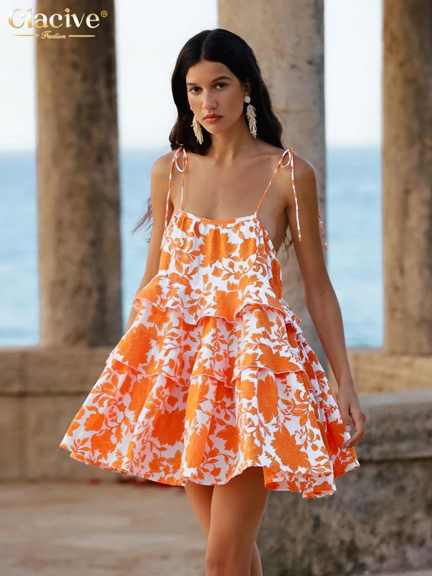 Clacive, пикантное свободное женское платье с принтом 2024, летние мини ...