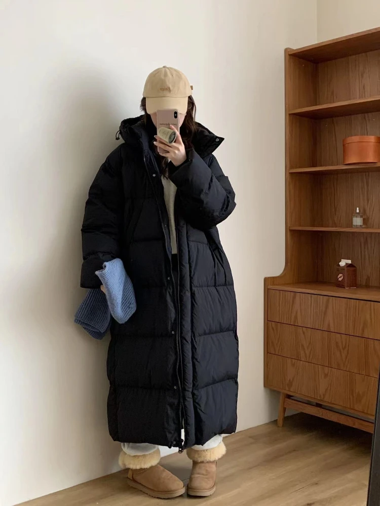 Пуховик женский ультрадлинный утепленный пуховик на белом утином пуху с