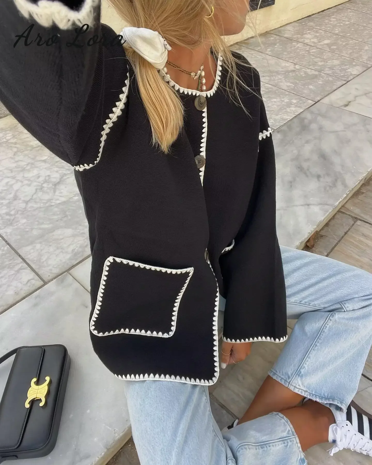 

Женская куртка с длинным рукавом, элегантная Свободная куртка составного кроя с карманами, круглым вырезом и пуговицами в стиле Харадзюку, Осень-зима 2023