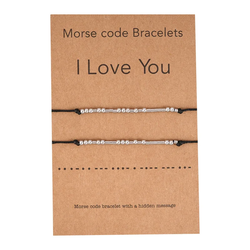 

TULX 2pcs Handmade I Love You Morse Code Beads Couple Bracelet Adjustable Black String Bracelet Creative Charm Jewelry For Lover