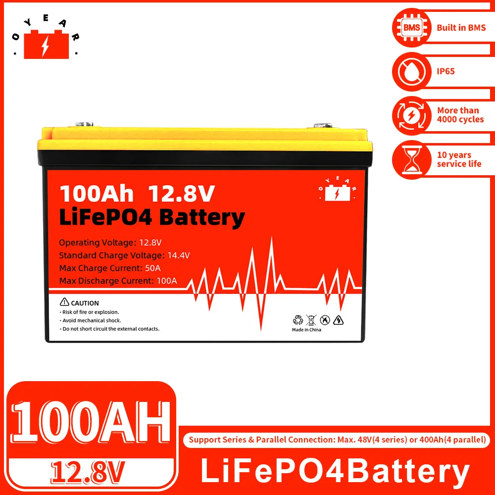 

Аккумулятор класса А 100AH 200AH LiFePO4, Встроенный BMS 12В 24В перезаряжаемый литий-железо-фосфатный элемент 4000 цикл для RV EV Boat