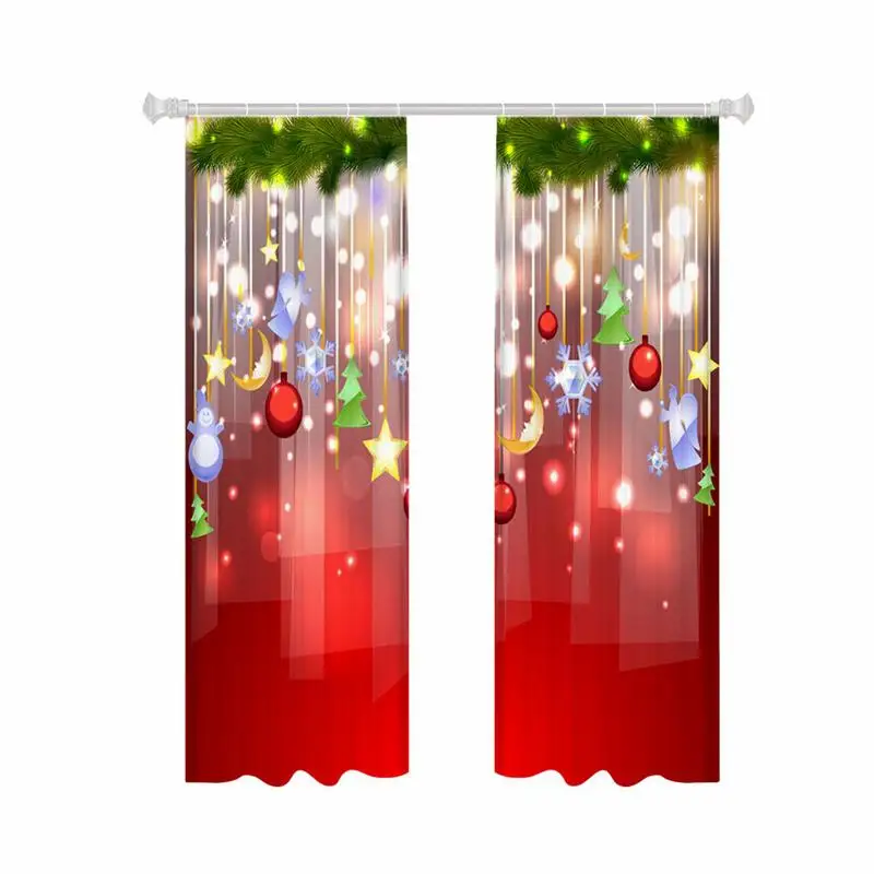 

2PCS Digital Printing Christmas Curtains Semi-shading Sun-proof Polyester Curtain For Living Room And Bedroom