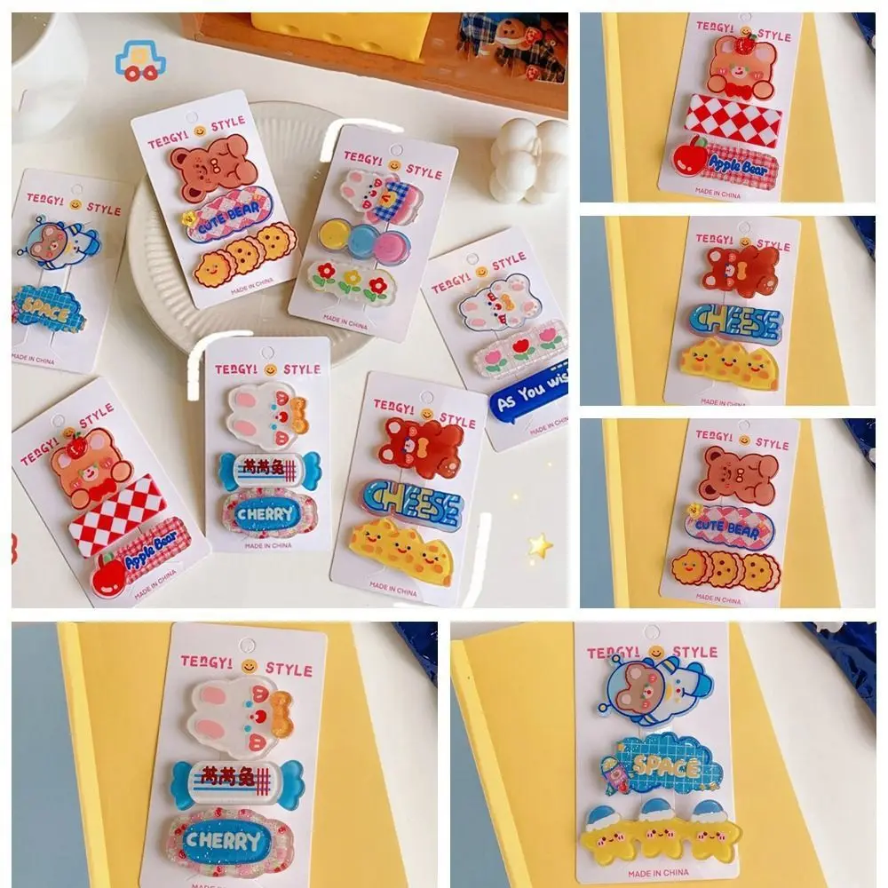 

3pcs Alloy Kid Hair Clips Sweet Bear Acrylic Kids Hairpin Set Rabbit Headwear Girls