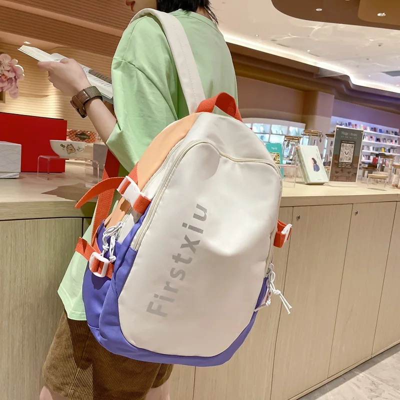 

Трехцветный женский рюкзак для ноутбука с буквенным принтом, студенческий рюкзак для колледжа, модный дорожный уличный рюкзак на плечо 2022