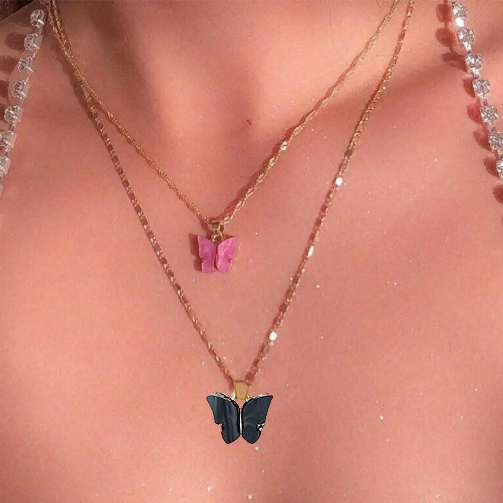

2021 New Fashipn Butterfly Shape Pendant Necklace for Women Sweet animal Statement Necklace Pendant Jewelry With Gifts Card V3I6